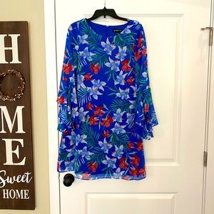 Tropical bright color dress with fun sleeves. Took it to Hawaii and it was a hit